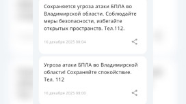 Угроза атаки БПЛА нависла над Владимирской областью утром 16 декабря
