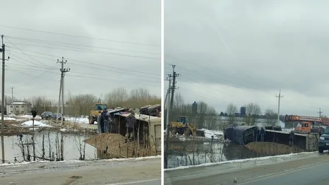 Во Владимирской области перевернулась груженная щебнем фура