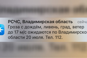 МЧС предупредило жителей Владимирской области о грозе и граде 20 июля