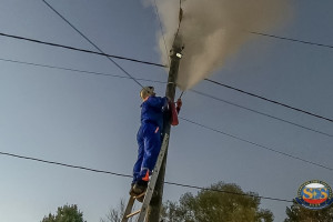 В деревне под Камешково загорелся электросчетчик на столбе