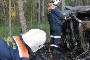 Во Владимирской области легковушка улетела в кювет и загорелась: водитель погиб