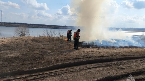 В пойме Клязьмы во Владимире разбушевался крупный пожар