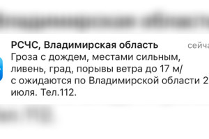 МЧС предупредило жителей Владимирской области о грозе и граде 22 июля