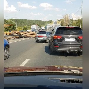 На Пекинке во Владимире перевернулся лесовоз