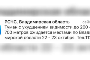 МЧС предупредило жителей Владимирской области о тумане и ухудшении видимости