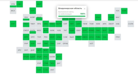 Появилась карта с планами по мобилизации в каждом регионе России