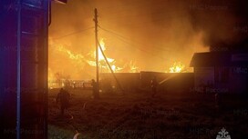 Мощный пожар охватил дом и сараи в деревне под Меленками