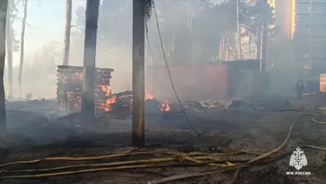 МЧС показало видео тушения мощного пожара в районе Загородного парка во Владимире