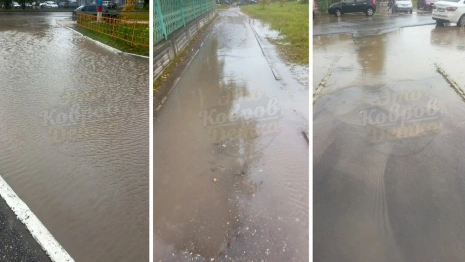 Тротуары во Владимирской области из-за залповых дождей превратились в реки 