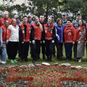 Около больницы скорой во Владимире появилась клумба в виде красного креста