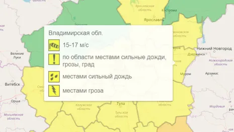 Во Владимирской области синоптики объявили желтый уровень погодной опасности