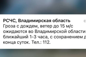 МЧС предупредило владимирцев о дожде и урагане 13 августа
