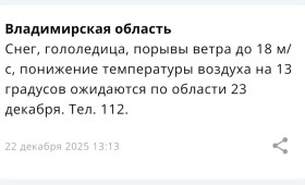 Во Владимирской области спрогнозировали морозы и гололедицу 23 декабря