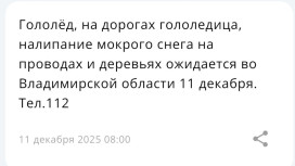 МЧС предупредило жителей Владимирской области о гололедице 11 декабря