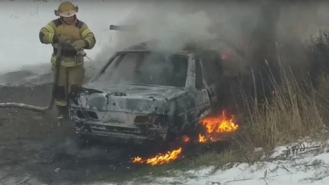 Тушение спасателями полыхающей легковушки во Владимирской области сняли на видео
