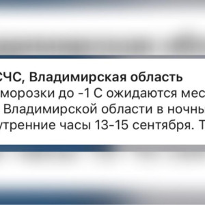 МЧС предупредило жителей Владимирской области о заморозках 13-15 сентября