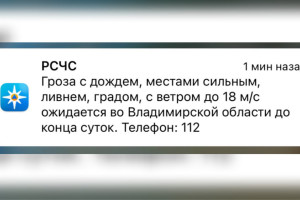 МЧС разослало экстренное предупреждение о ливне и граде во Владимирской области