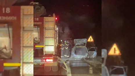 На М-7 под Вязниками с грузовика слетела бочка с топливом: ехавший сзади Ford сгорел