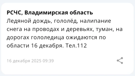 Во Владимирской области пойдет ледяной дождь 16 декабря