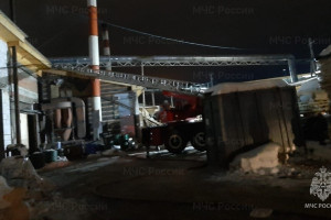Мощный пожар охватил ангар для обработки дерева под Александровом  