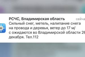 Жителей Владимирской области предупредили о сильном снегопаде 26 декабря