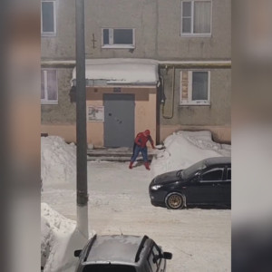 Во Владимире мужчина в костюме Человека-паука вышел чистить снег