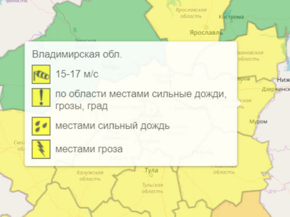 Во Владимирской области синоптики объявили желтый уровень погодной  опасности - День во Владимире