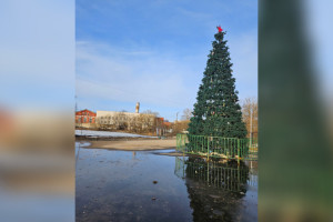 В Струнино новогоднюю елку на площади у ДК оставили до апреля