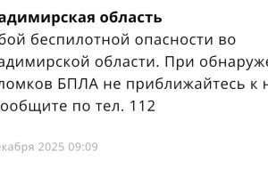 Во Владимирской области угроза атаки БПЛА продлилась 8 часов