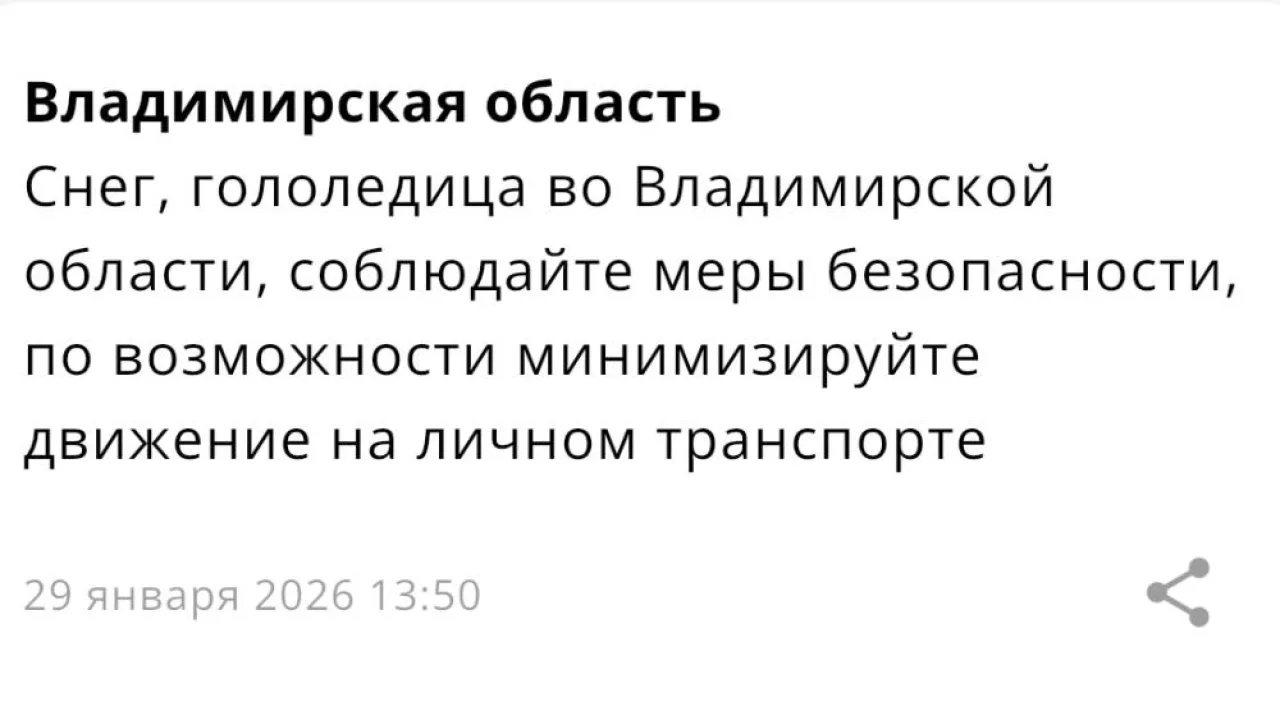 МЧС разослало экстренное предупреждение о метели во Владимирской области