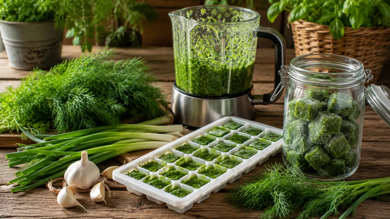 Беру укроп, лук, масло и чеснок: получается вкуснючая добавка к горячему на всю зиму — вместо сушеной зелени и заморозки в пакетах
