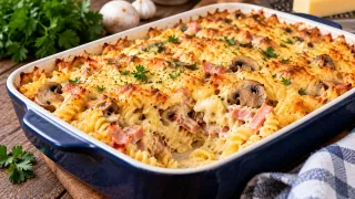Варить макароны уже не в чести: готовлю из них сытную запеканку с ветчиной, грибами и сыром — получается целый противень вкуснятины