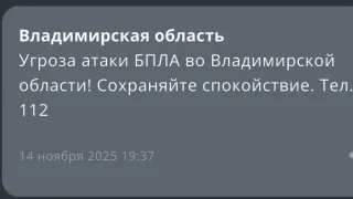 Угрозу атаки БПЛА объявили во Владимирской области 14 ноября