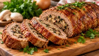 Мясной рулет по-американски: румяная корочка и сочная грибная начинка — интереснее и быстрее обычных котлет