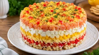 Летний салат «Шанталь»: слоеная вкуснятина без варки овощей — ресторанная подача и отпадный вкус