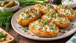 Когда хочется праздника: эффектные картофельные лодочки с творожным сыром и огурчиками — королевская закуска