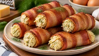 Хрустящие рулетики из бекона с сырной начинкой: нежнейшая закуска на праздничный стол — и подача красивая, и вкус шикарный