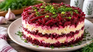 Необычная закуска на Новый год: слоеный салат со свеклой, плавленым сыром и чесноком — уделает и шубу, и мимозу