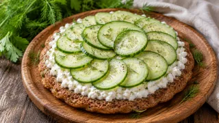 Из вчерашней гречки готовлю блинчик с яйцом на завтрак: сытный и очень нежный — с огурцом и творожным сыром