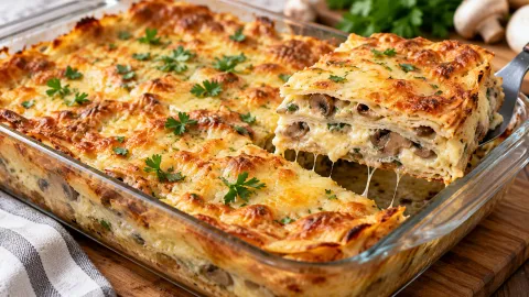 Быстрая запеканка из лаваша «а-ля лазанья»: вкуснятину с грибами и сыром режу на кусочки — пойдет и в дорогу, и ребенку на перекус