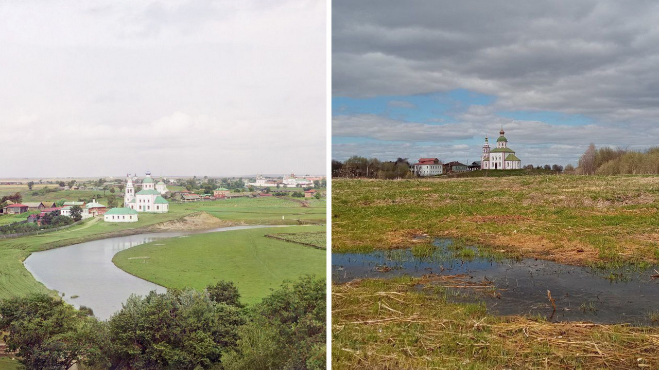 Слева – фото Прокудина-Горского, справа – «День во Владимире», 2022 год